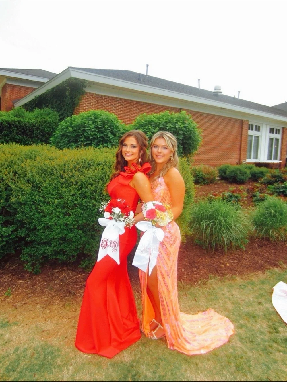 Sparkling Coral-Orange Sequin Prom Dress with Plunge V-Neck - Picture 2 of 5